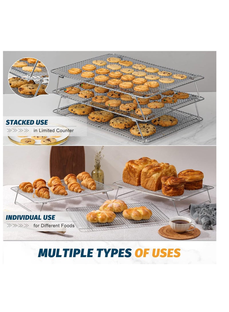 Hiware HIWARE Stainless Steel Stackable Cooling Rack for Baking, 3 Tier 12”x 16.5”,Oven & Dishwasher Salf and Fit Half Sheet,Wire Cooling Racks for Cookie, Pizza, Cake - Image 4