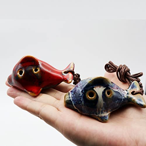 Aestivate 6 Hole Ocarina Fish Shaped Ocarina Alto C Ceramic Ocarinas Instrument C Key Pack of 2 Red and Blue Ceramic Decor - Image 2