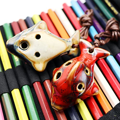 Aestivate 6 Hole Ocarina Fish Shaped Ocarina Alto C Ceramic Ocarinas Instrument C Key Pack of 2 Red and Blue Ceramic Decor - Image 3