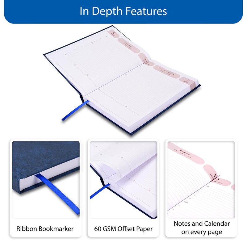FIS مفكرة أجندة FIS 2026، بحجم 170x240 مم، غلاف صلب من الفينيل، تنسيق يوم واحد في الصفحة، عربي/إنجليزي، ورق أبيض 60 جرام، غلاف أزرق - FSDI75AEV26BL - Image 5