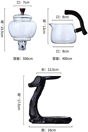 Mozeo Heat-resistant Kungfu Glass Tea Set with Heater Attract Water Diversion Rotating Cover Bowl Lazy Semi-Automatic Deer Glass Teapot (Black deer single) - Image 3