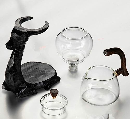 Mozeo Heat-resistant Kungfu Glass Tea Set with Heater Attract Water Diversion Rotating Cover Bowl Lazy Semi-Automatic Deer Glass Teapot (Black deer single) - Image 4