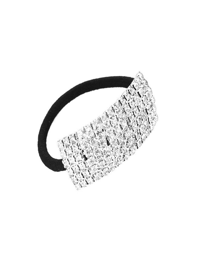 Xiwstar 5Pcs Chic Rhinestone Hair Bands Elastic Crystal Hair Ties Hairband Women Ponytail Holders Scrunchies Hair Accessories Silver - Image 3