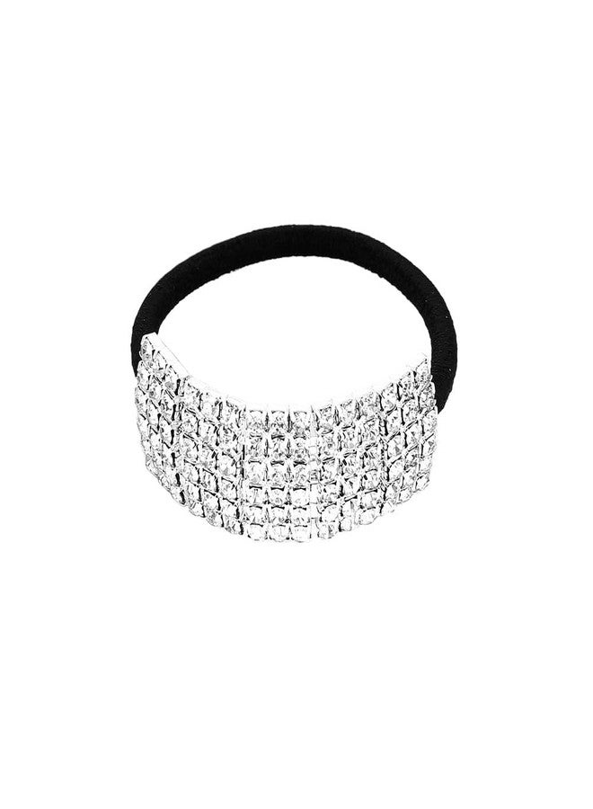 Xiwstar 5Pcs Chic Rhinestone Hair Bands Elastic Crystal Hair Ties Hairband Women Ponytail Holders Scrunchies Hair Accessories Silver - Image 2