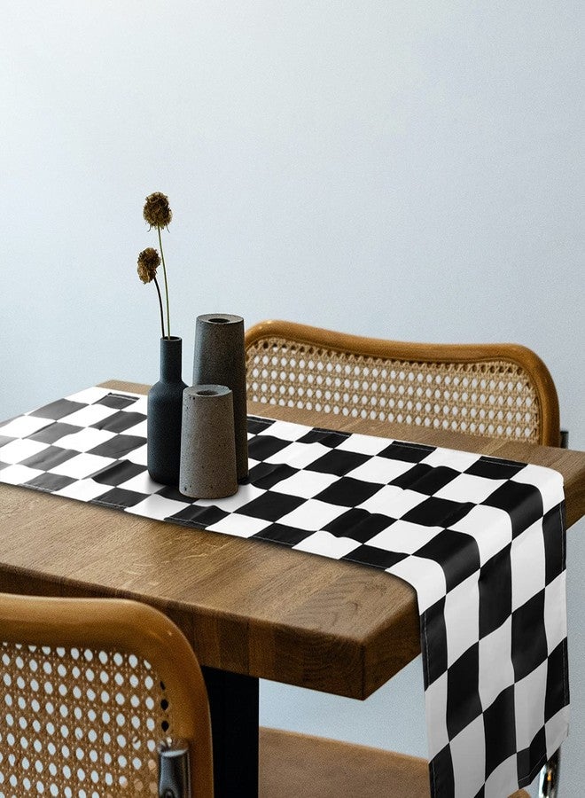 Breling 2 Pack Checkered Table Runner Black and White Tablecloths Racing ​Flag Polyester Tea Party Table Cloths Car Theme Flag Party Picnic Supplies(12.6 x 72 Inch,Checkered) - Image 4