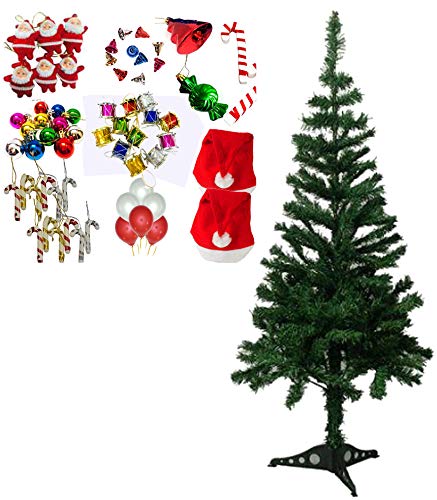 Evisha 4 feet Long Artificial XMass Christmas Tree 60 pcs Hangings Ornaments and 50 pcs Red and White 12 Metallic Balloons - Image 1