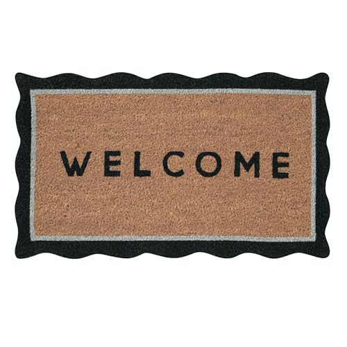 Folkulture Welcome Matt Outdoor | 16 x 28 Scalloped Door Mats for Front Door Mat Outside Entrance | Eco Friendly | Welcome-Mats Cute | Coir Door Mats | Outdoor Decor for Home | Durable & Anti Slip - Image 1