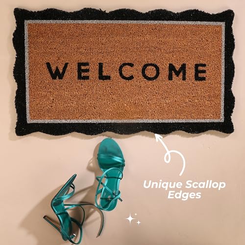 Folkulture Welcome Matt Outdoor | 16 x 28 Scalloped Door Mats for Front Door Mat Outside Entrance | Eco Friendly | Welcome-Mats Cute | Coir Door Mats | Outdoor Decor for Home | Durable & Anti Slip - Image 3