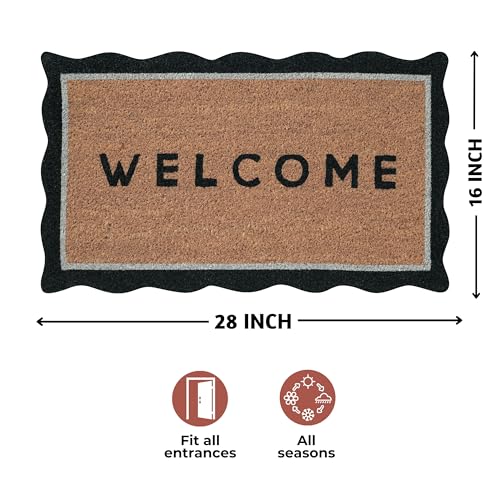 Folkulture Welcome Matt Outdoor | 16 x 28 Scalloped Door Mats for Front Door Mat Outside Entrance | Eco Friendly | Welcome-Mats Cute | Coir Door Mats | Outdoor Decor for Home | Durable & Anti Slip - Image 4