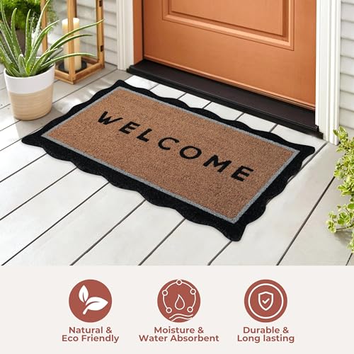 Folkulture Welcome Matt Outdoor | 16 x 28 Scalloped Door Mats for Front Door Mat Outside Entrance | Eco Friendly | Welcome-Mats Cute | Coir Door Mats | Outdoor Decor for Home | Durable & Anti Slip - Image 2