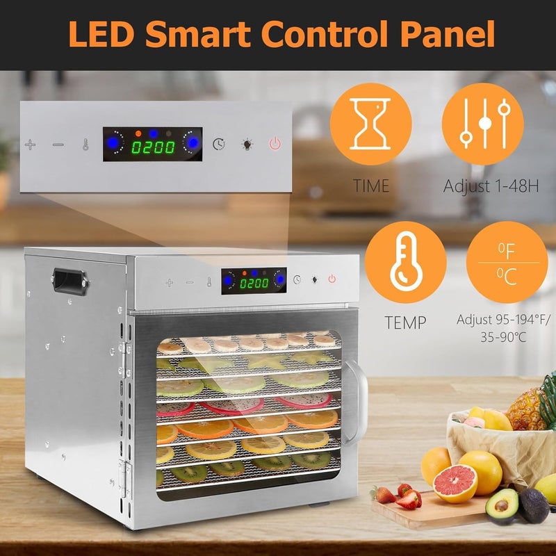 Foloose Food Dehydrator Machine Dehydrator Vegetable Fruit Dehydrator with 24H Timer and Light 8 Drying Racks 800W 30-90℃ with Touchscreen Control and Visible Window for Home Commercial - Image 4