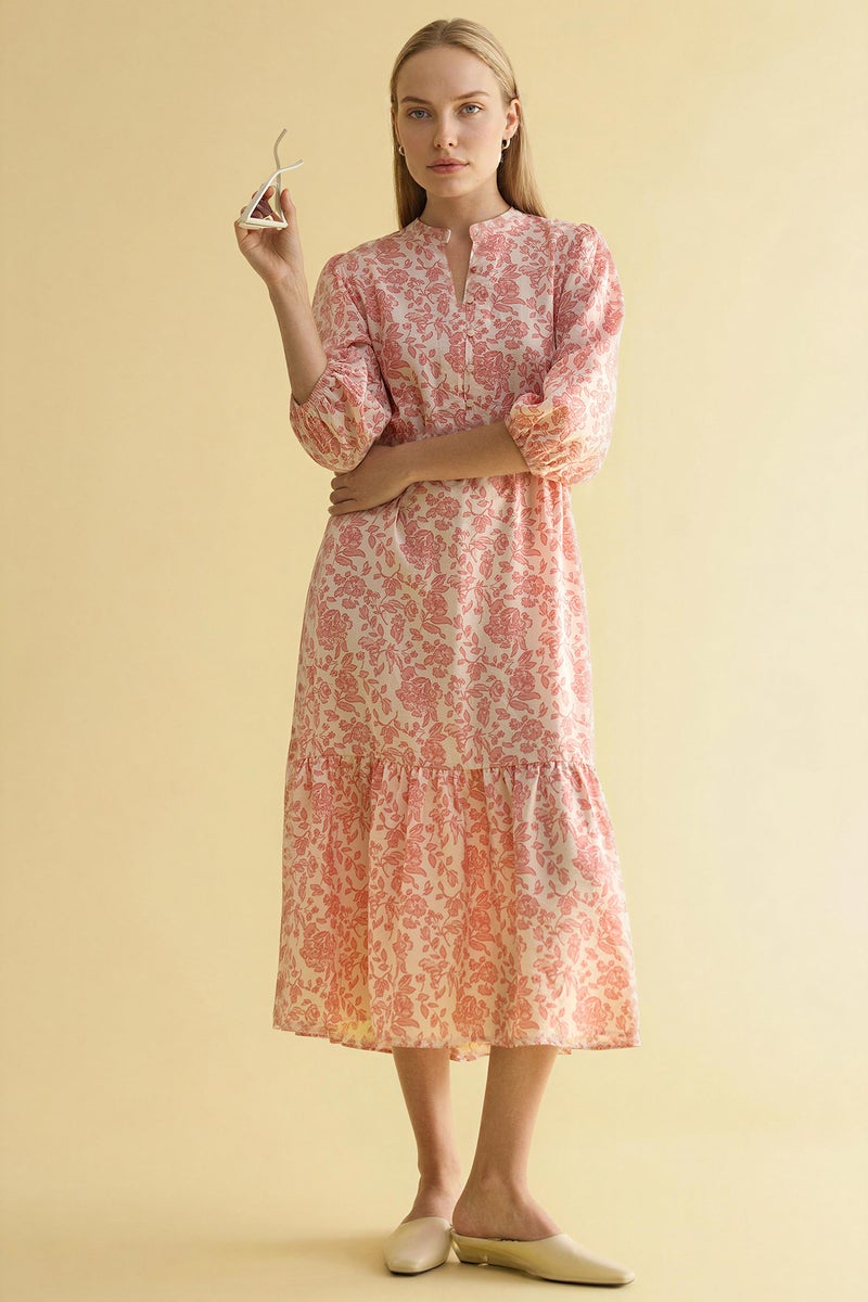DeFacto Pink Woman A Cut Flap Collar Printed Dress Casual - Image 1