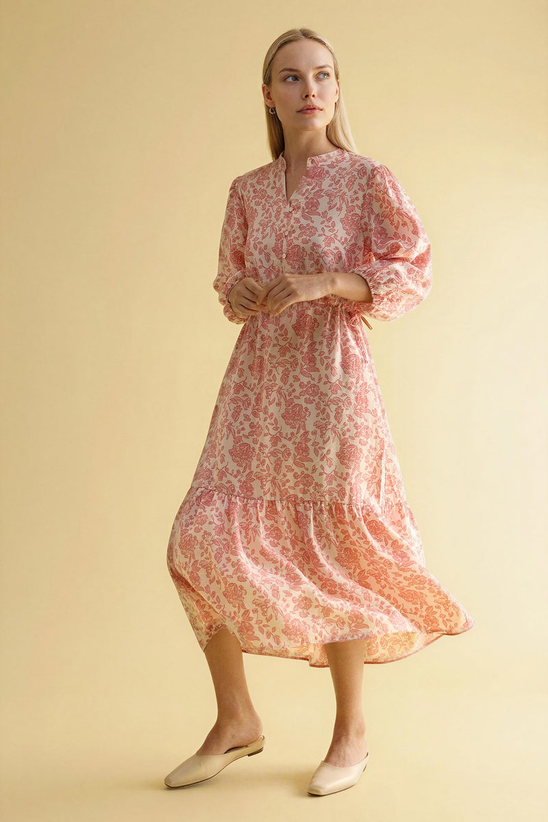 DeFacto Pink Woman A Cut Flap Collar Printed Dress Casual - Image 2