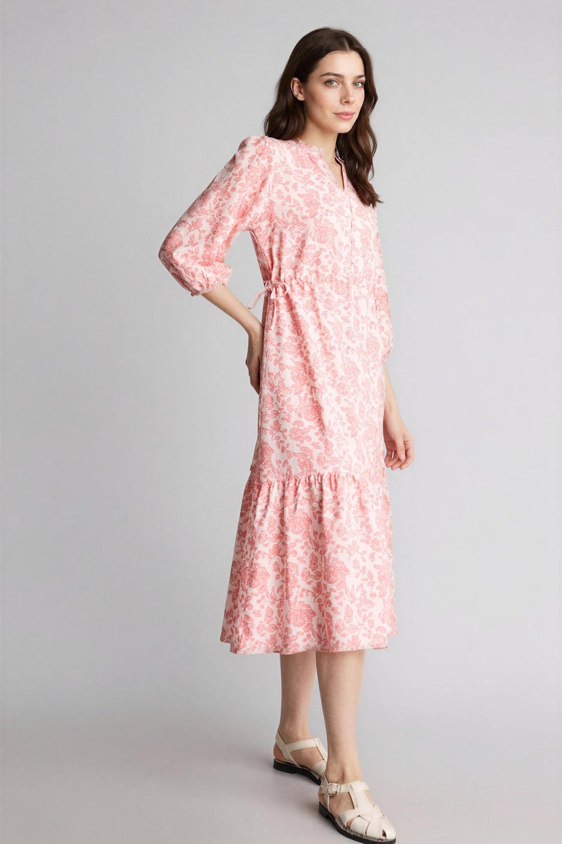 DeFacto Pink Woman A Cut Flap Collar Printed Dress Casual - Image 3