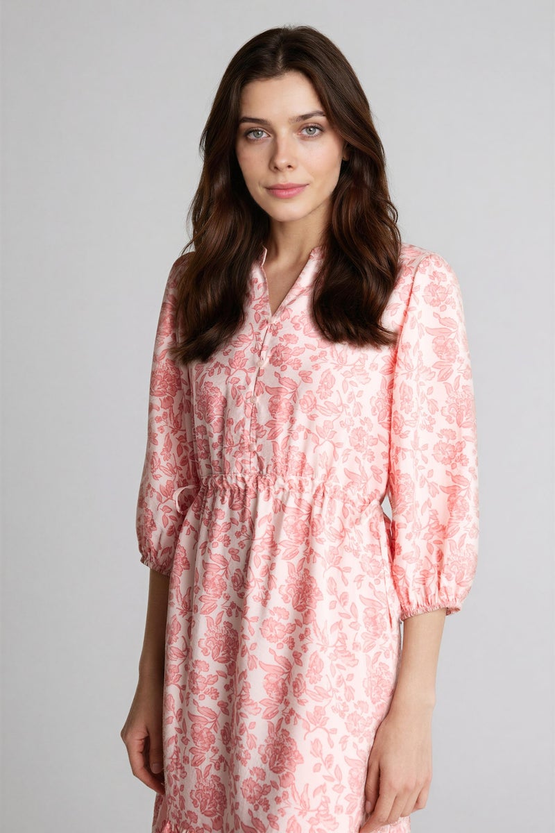 DeFacto Pink Woman A Cut Flap Collar Printed Dress Casual - Image 5