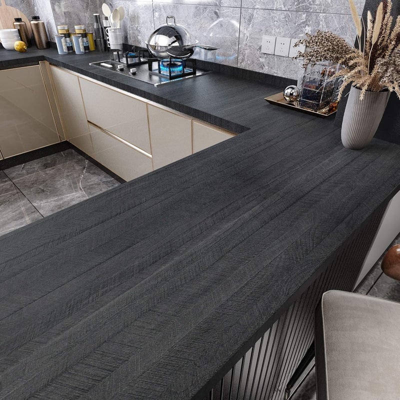 WESTICK Large Grey/Black Wood Contact Paper Peel and Stick Countertops Covering Waterproof Wood Grain Wallpaper Self Adhesive Countertop Contact Paper for Tables Cabinets Drawers Furniture 36" x 118" - Image 1