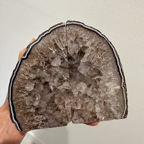 JIC Gem Agate Bookend(s) Black Bookshelf Decor geode bookends 1 Pair 3to 4 Lbs from Brazilian with Rubber Bumpers for Office and Home Decoration - Image 2