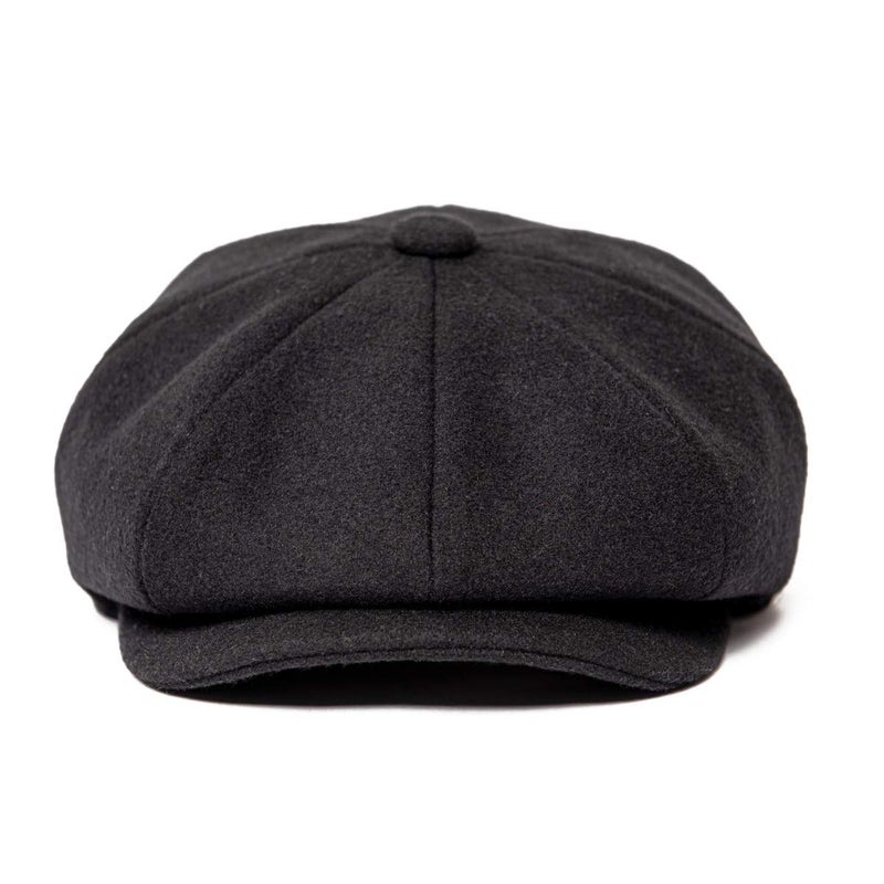 JANGOUL Men Wool Blend 8 Panel Newsboy Cap Tweed Cabbie Hat Snap Brim (Black, 7 1/8) - Image 4