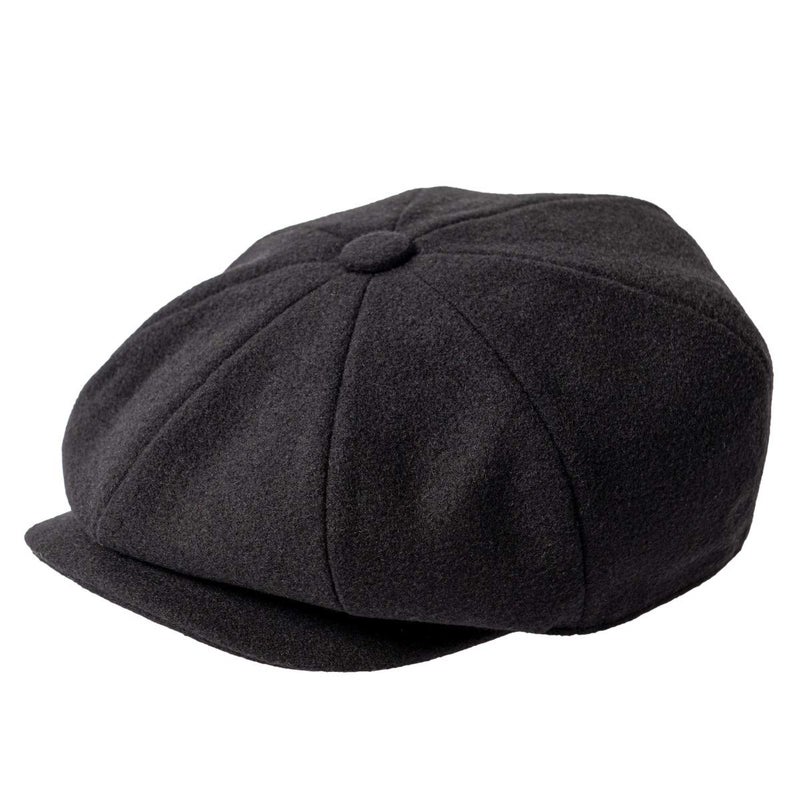 JANGOUL Men Wool Blend 8 Panel Newsboy Cap Tweed Cabbie Hat Snap Brim (Black, 7 1/8) - Image 1