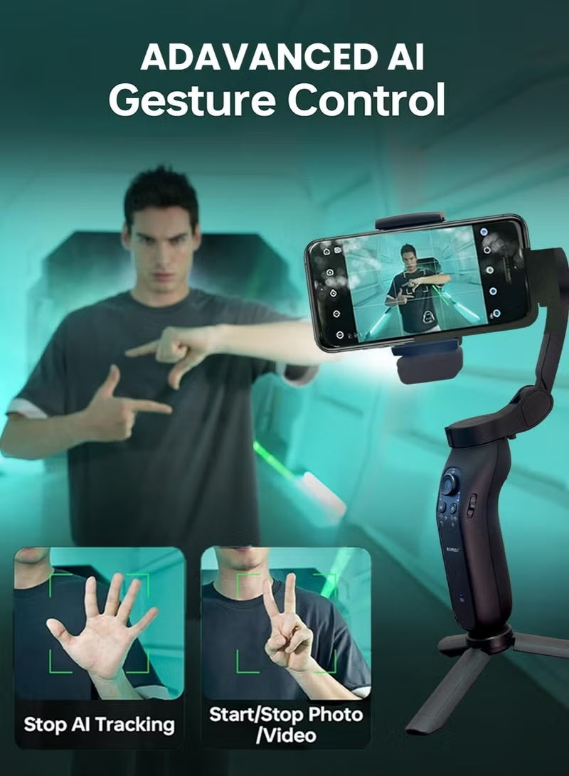 باميدي مثبت جيمبال للهواتف الذكية، جيمبال ثلاثي المحاور للهواتف، جيمبال أندرويد وآيفون، تصميم خفيف الوزن، مثبت تدوين الفيديو، مثالي للتدوين بالفيديو، يوتيوب، تيك توك وفيديو لايف لنظامي أندرويد وiOS - Image 2