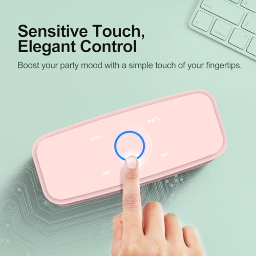 DOSS SoundBox Touch Wireless Bluetooth Speaker-12W HD Sound with Rich Bass, IPX5 Waterproof, 20H Playtime, Ideal Christmas & White Elephant Gift for Men, Women, Teens, Office, Home, Travel-Light Pink - Image 3