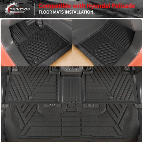 Thinzyou Floor Mats Compatible with 2020-2025 Hyundai Palisade Trunk Mat Cargo Liner TPE Back Seat Cover Protector 2024 Palisade 7 & 8 Seats Accessories (Trunk Mat with Backrest Mats+Floor Mats) - Image 2