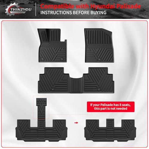 Thinzyou Floor Mats Compatible with 2020-2025 Hyundai Palisade Trunk Mat Cargo Liner TPE Back Seat Cover Protector 2024 Palisade 7 & 8 Seats Accessories (Trunk Mat with Backrest Mats+Floor Mats) - Image 4