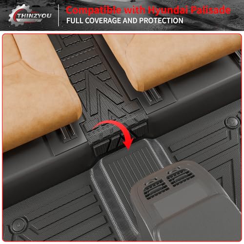 Thinzyou Floor Mats Compatible with 2020-2025 Hyundai Palisade Trunk Mat Cargo Liner TPE Back Seat Cover Protector 2024 Palisade 7 & 8 Seats Accessories (Trunk Mat with Backrest Mats+Floor Mats) - Image 3