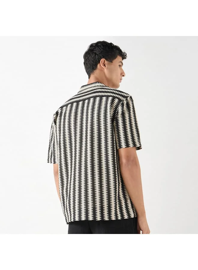 Iconic Iconic Textured Camp Collar Shirt with Short Sleeves