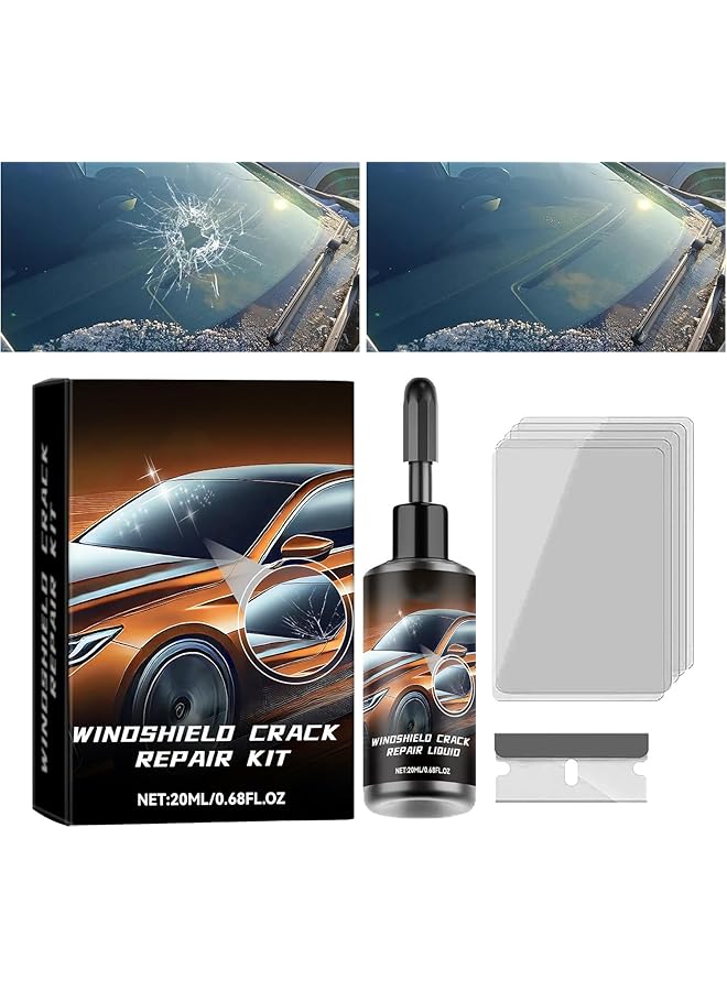 KASTWAVE Windshield Crack Repair Kit, Glass Repair Fluid Cracks Gone Glass Kit Automotive Windscreen Tool For Fixing Chips, And Star-Shaped Crack (20Ml) - Image 1