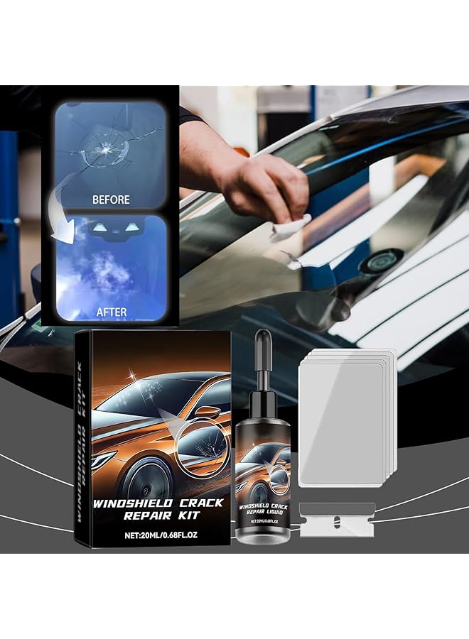 KASTWAVE Windshield Crack Repair Kit, Glass Repair Fluid Cracks Gone Glass Kit Automotive Windscreen Tool For Fixing Chips, And Star-Shaped Crack (20Ml) - Image 2