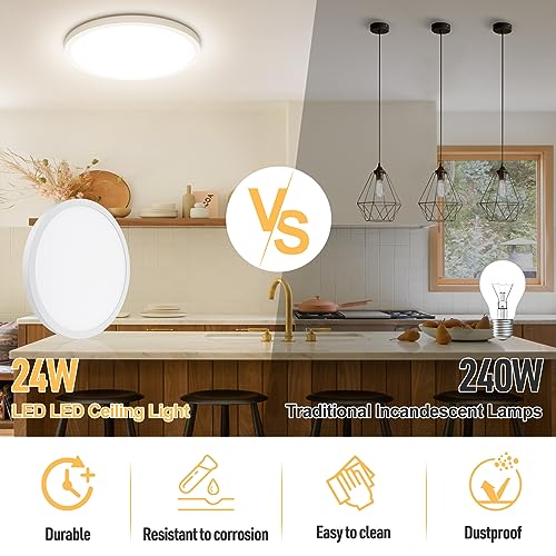SunRider LED Flush Mount Ceiling Light Fixture, 4000K Neutral White, 2400LM, 12 Inch 24W Round Ceiling Lights, 240W Equiv. Panel Lamp, Non-Dimmable - Image 4