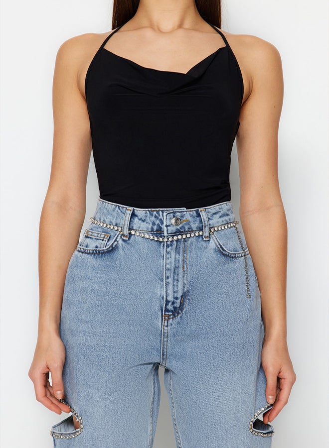 trendyol Black Loose Collar Knitted Bodysuit  - Image 4