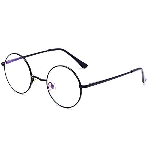 AZorb Blue Light Blocking Glasses for Women Men Retro Round Metal Frame Eyeglasses (Black) - Image 1