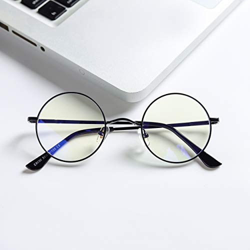 AZorb Blue Light Blocking Glasses for Women Men Retro Round Metal Frame Eyeglasses (Black) - Image 4
