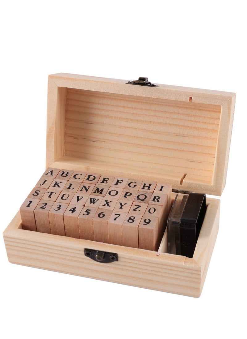 Excefore Alphabet Letter Number Stamps Set, Wooden Rubber Stamps Kit for DIY Craft Card and Photo Album  - Image 1