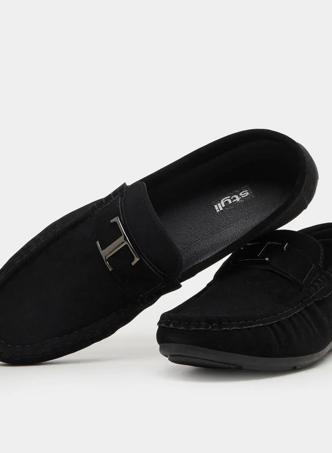 Styli Low Ankle Slip-on Loafers with Buckle Detail