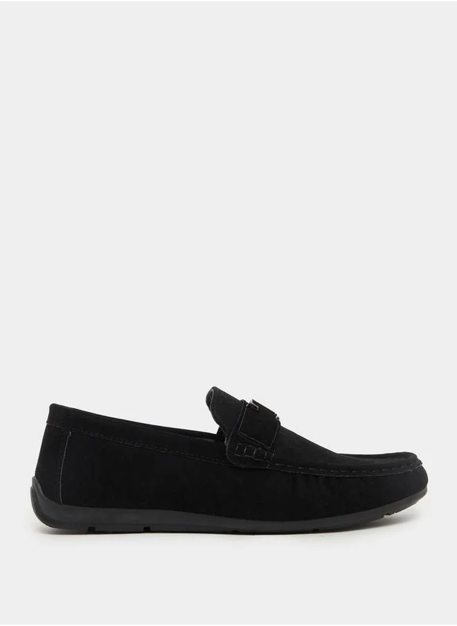 Styli Low Ankle Slip-on Loafers with Buckle Detail