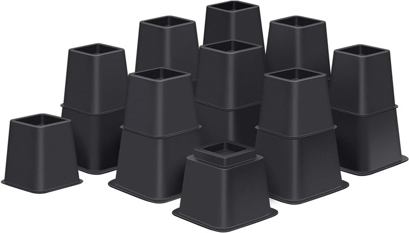 ANNKUT Bed Risers 8 inch Heavy Duty,Elevation in Heights 3, 5, 8 Inch，Adjustable Furniture Risers for Chair Table and Desk Legs Lifting (9 Pack,Black) - Image 1