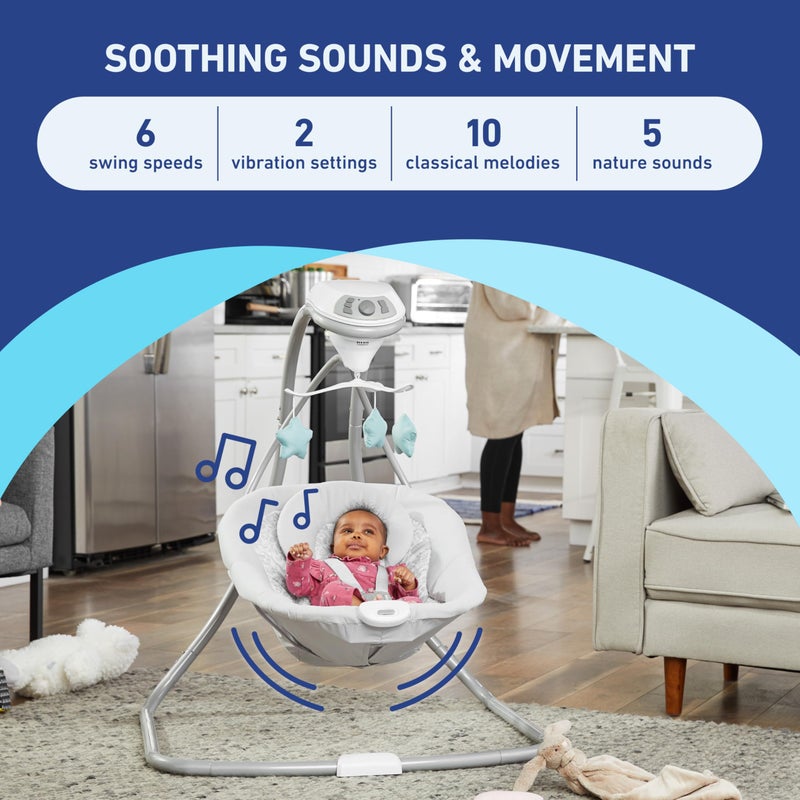 Graco Simple Sway Baby Swing, Sideâ€‘toâ€‘Side Sway, Infant Swing with 6 Speeds, Vibration, Abbington - Image 2