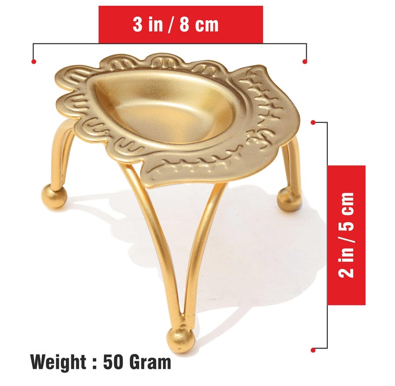 Pure Source India Metal Diya Stand with Three Leg Design for Home Decor, Festival, Special Occasions, Perfect for Weddings, Parties (3 inch) (Gold) - Image 3