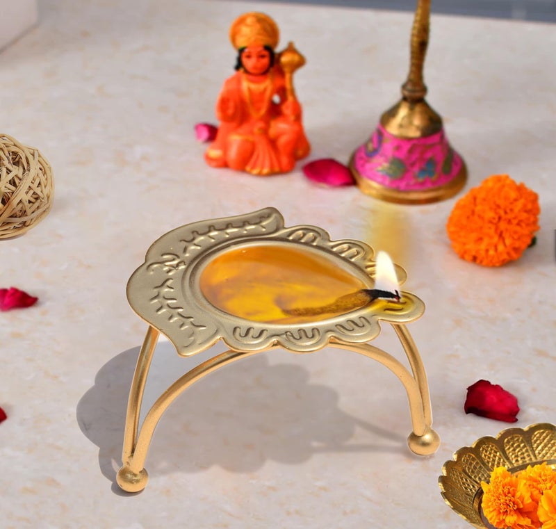 Pure Source India Metal Diya Stand with Three Leg Design for Home Decor, Festival, Special Occasions, Perfect for Weddings, Parties (3 inch) (Gold) - Image 1