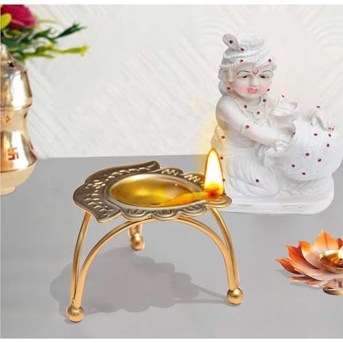 Pure Source India Metal Diya Stand with Three Leg Design for Home Decor, Festival, Special Occasions, Perfect for Weddings, Parties (3 inch) (Gold) - Image 2
