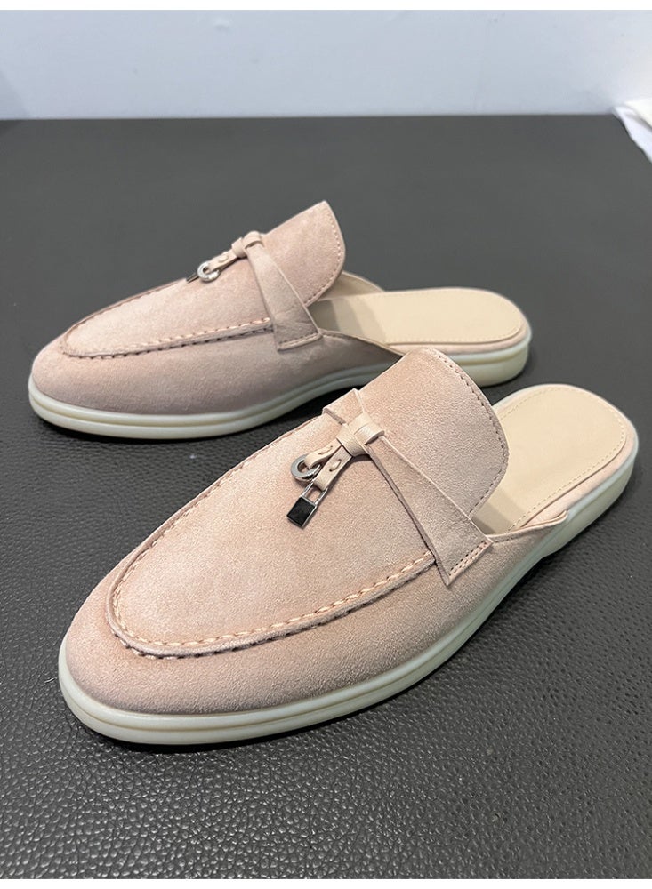 Women Suede Mule Loafers, Slip-On Backless Mules, Classic Rounded Toe with Metal Lock Decor, Comfortable Non-slip Mule Slides, Easy On and Off, Casual Daily Outdoor Slippers - Image 5