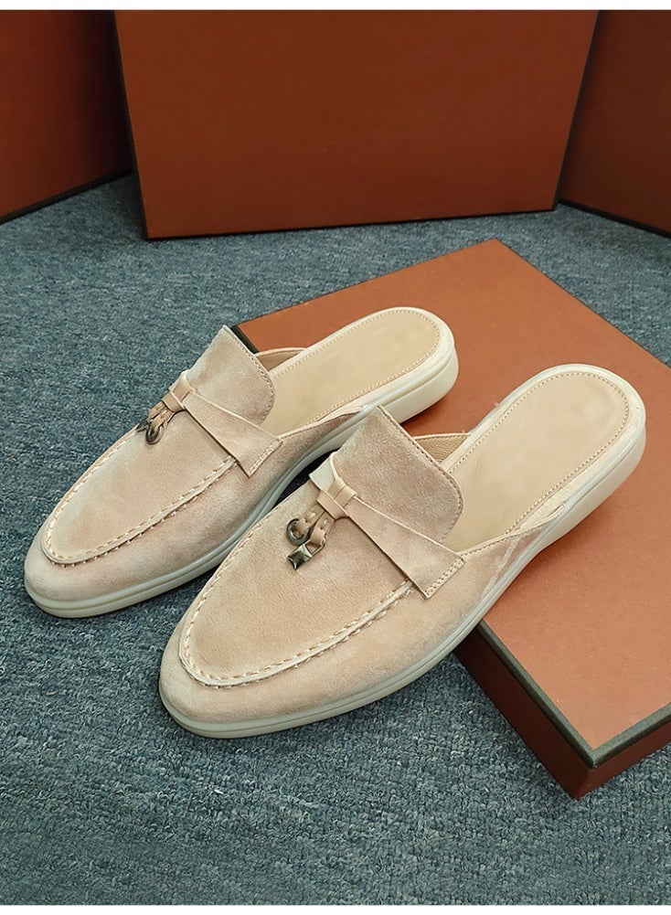Women Suede Mule Loafers, Slip-On Backless Mules, Classic Rounded Toe with Metal Lock Decor, Comfortable Non-slip Mule Slides, Easy On and Off, Casual Daily Outdoor Slippers - Image 2