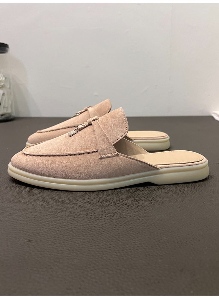 Women Suede Mule Loafers, Slip-On Backless Mules, Classic Rounded Toe with Metal Lock Decor, Comfortable Non-slip Mule Slides, Easy On and Off, Casual Daily Outdoor Slippers - Image 4