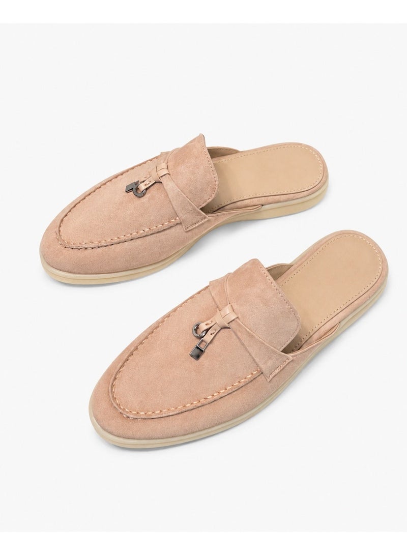 Women Suede Mule Loafers, Slip-On Backless Mules, Classic Rounded Toe with Metal Lock Decor, Comfortable Non-slip Mule Slides, Easy On and Off, Casual Daily Outdoor Slippers - Image 3