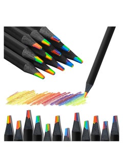 RATSAW 12Pcs 7 In 1 Black Wooden Rainbow Pencils Set Sketch Pre Sharpened Multicolored Pencils For Kids Multicolored Pencils For Art Drawing For Students With Classroom School  - Image 1