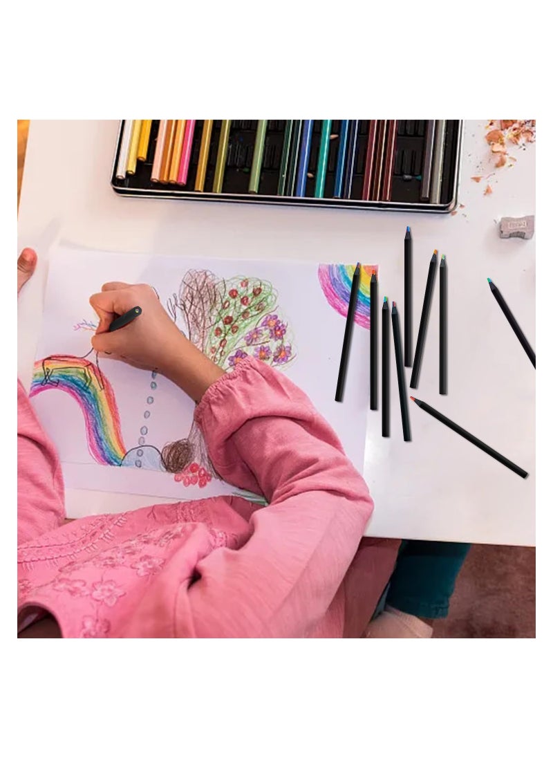 12Pcs 7 In 1 Black Wooden Rainbow Pencils Set Sketch Pre Sharpened Multicolored Pencils For Kids Multicolored Pencils For Art Drawing For Students With Classroom School