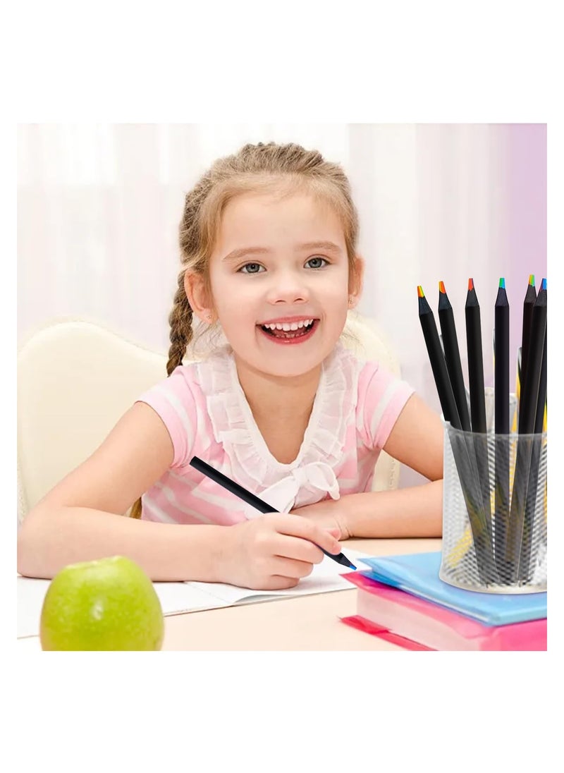 12Pcs 7 In 1 Black Wooden Rainbow Pencils Set Sketch Pre Sharpened Multicolored Pencils For Kids Multicolored Pencils For Art Drawing For Students With Classroom School